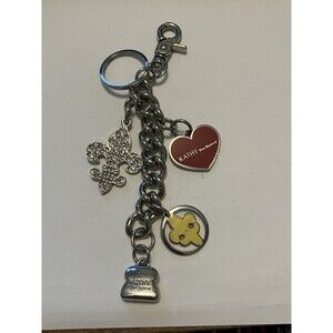 Kathy van Zeeland Silver Tone Fleur de Lis Heart Bag Charm Keychain Purse Fob